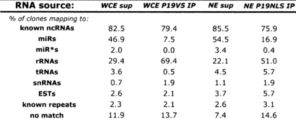 Table  2.  Percentage  of  cloned short  RNAs  from  Table  1 mapping  to  selected  genomic features.