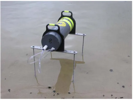 Figure 4. An early differential pressure logger ready for deployment. This instrument has  not yet been upgraded to include a port for wireless communication