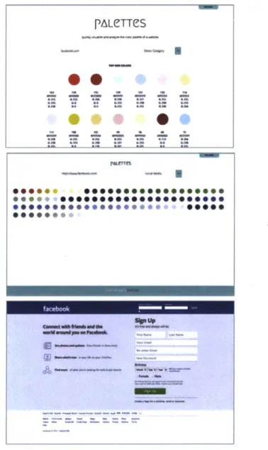Figure 3.  [top]  The web  interface  displaying  the aggregated  top colors [middle]  The full  color  palette used  in facebook.corn