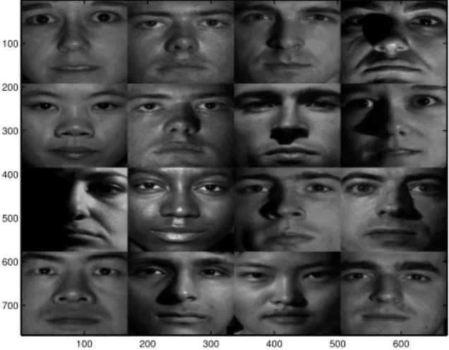 Figure 6-2: Selected set of centered, cropped, and normalized images from the Ex- Ex-tended Yale Face Database B.