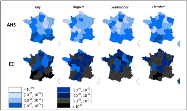 Figure 4 : Median probabilities of viruses entry via an infectious host. Example of the year 2012