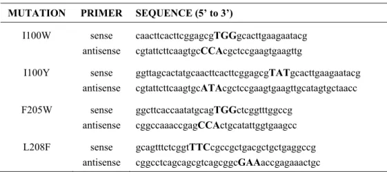 Table 2.1. Sequences for Mutagenic Primers for the α-Subunit of ToMOH  MUTATION  PRIMER  SEQUENCE (5’ to 3’) 