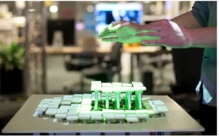 Figure  1:  We  propose  to  extend  direct  touch  inter- inter-action  with  2.5D  shape  displays  by  a  set  of   free-hand gestures  