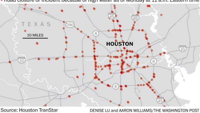 Figure 8: Road closure status during Hurricane Harvey (August 28, 2017). Source: Houston TranStar