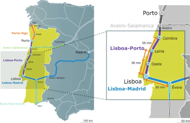 FIGURE 2 Proposed HSR network (Adapted from The  Portuguese High Speed Rail Project. 