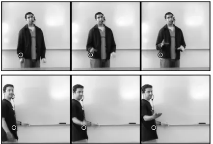 Figure 1: The two rows show examples of interest points that were clustered together by our model; both show the hand moving up out of rest position against a dark background