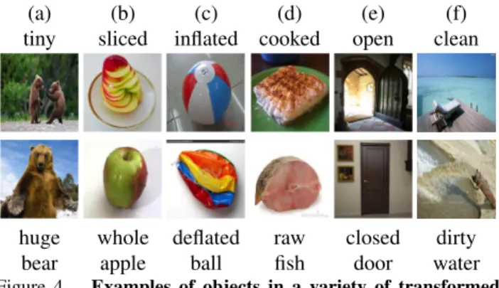 Figure 5. Discovering transformations: our goal is to find the set of relevant adjectives depicted in a collection of images  repre-senting one specific noun
