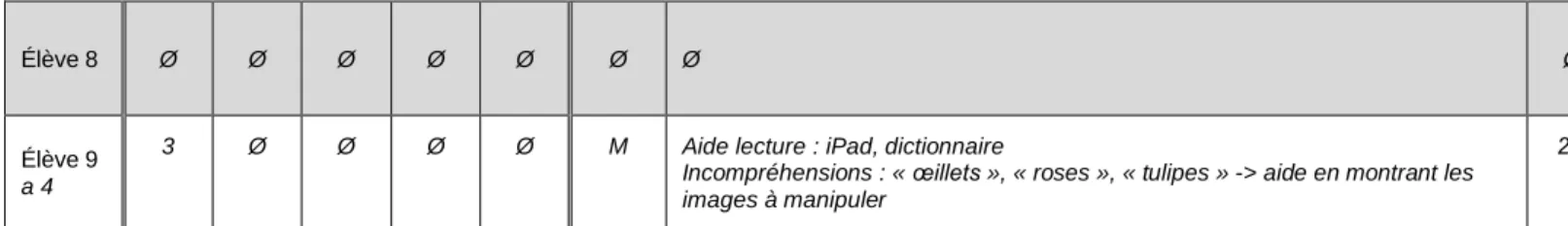 Figure 5 : retranscription des observations séance 1 