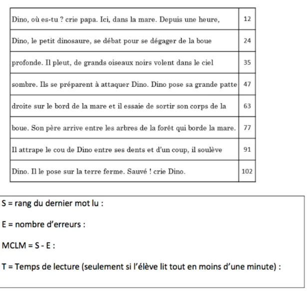 Fig. 6 : tableau de cotation pour l’épreuve de fluence. 