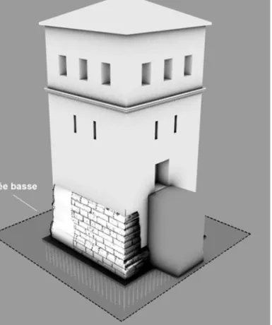 Fig.  10  - Reconstruction hypothétique de la tour-phare sud de la  Cologne romaine précoce (Colonia/3D, d’après Hesberg, 2009,  p. 123, fig. 2).