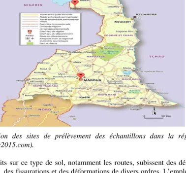 Figure  1.  Localisation  des  sites  de  prélèvement  des  échantillons  dans  la  région  de  l’Extrême-Nord  Cameroun (www.editions2015.com)