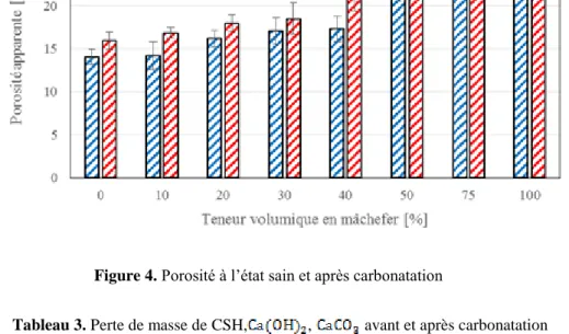 Figure 4. Porosité à l’état sain et après carbonatation 