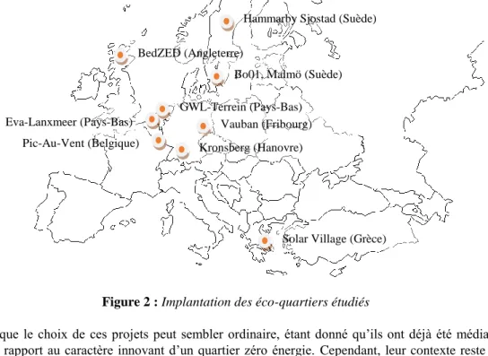 Figure 2 : Implantation des éco-quartiers étudiés 