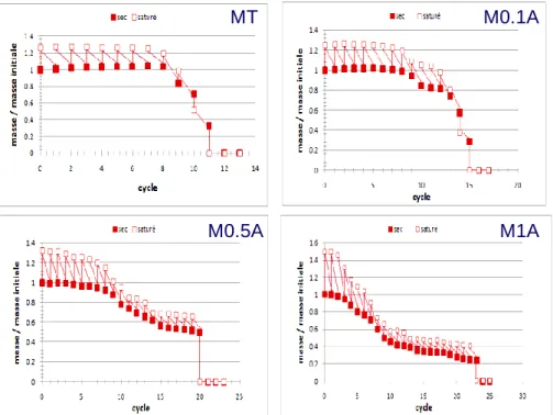 FIGURE 2.   Evolution de la masse pour le mortier témoin (MT) et les mortiers à base d’Aluminium (0,1%, 0,5%, 1%)  