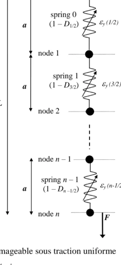 Figure 1 – Chaîne axiale élasto-endommageable sous traction uniforme  L’équation d’équilibre peut s’écrire : 