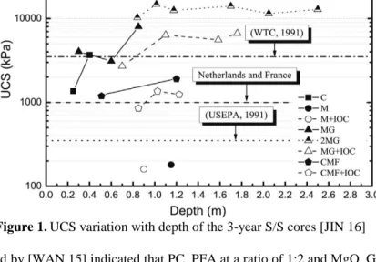 Figure 1. UCS variation with depth of the 3-year S/S cores [JIN 16] 