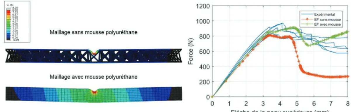 Figure 4. Cartographie de la flèche et confrontation des résultats de la modélisation avec la réponse expérimentale