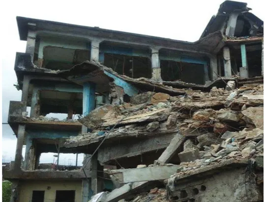 Figure 5. Collapse site of a 4-storey building at Nkoldongo, Yaoundé due to design errors  http://fr.africanews.com/2016/06/20/cameroun-cinq-morts-dans-l-effondrement-d-un-immeuble/