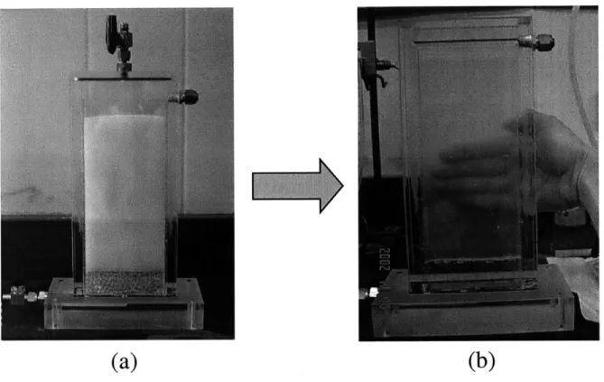 Figure  3-1  Illustration  of the  immersion method:  (a) The medium filled with  1mm  diameter borosilicate  beads;  (b)  the beads  are  saturated with  the optical  laser liquid with  the same
