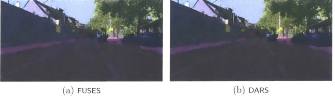 Figure  2-1:  Snapshots  of  the  multi-label  semantic  segmentation  computed  by  the proposed  MRF  solvers  (a)  FUSES  and  (b)  DARS  on  the  Cityscapes  dataset