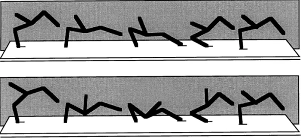 Figure  6  The  top  panel  illustrates  a  walking  pattern  which  emerged  in  a  population under  fitness  pressures  for  locomotion  and  holding  the  head  high