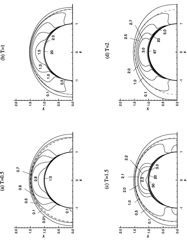 Figure  1-5-3:  Evolution  of  concentration  of  resuspended  particles.  Dashed  curve indicates  outer  edge  of the  erodible  belt