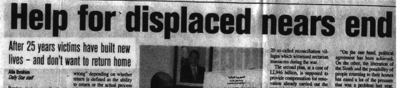 Fig  3-3:  &#34;After  25  years  victims  have  built  new  lives-and  don't want  to  return  home,&#34;  an article  from  the 'The  Daily  Star'  newspaper,  on Feb  7,  2001.