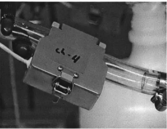 Figure 2-12:  Flow  sensor.  Image shows Transonic ultrasonic  flow  sensor mounted on tubing  exiting  model.