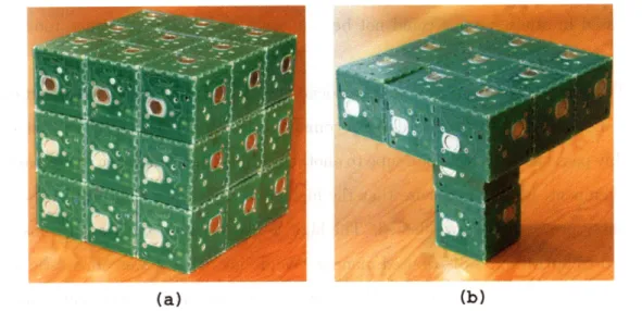 Figure  1-1:  A  self-disassembling  system  can  transform  from  an  initial  uniform  as- as-sembly  of  identical  modules,  (a),  into  a more  interesting  and  functional  asas-sembly  in