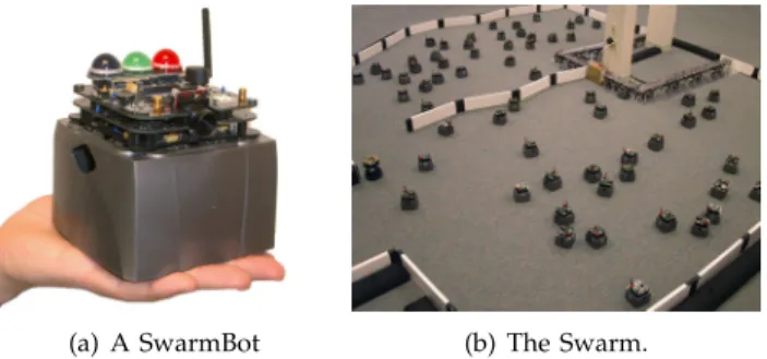 Fig. 5. a. Each SwarmBot has an infra-red communication and lo- lo-calization system which enables neighboring robots to communicate and determine their pose relative to each other