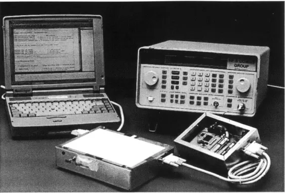 Figure 3-5:  Receiver  instrument setup.  The  DWN transceiver  is  seen  on  the lower  right, and the  voltage converter  unit  is on the  lower left  of the  photograph.