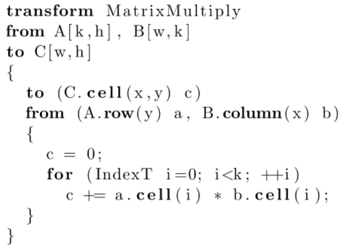 Figure 4.3: PetaBricks source code for MatrixMultiply