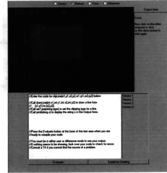 Figure  2.  In  Manual  Mode,  the  student  is challenges  the student  to manually  effect  challenged  to  select  the  end  points  of  the  line resulting  from clipping  a line to  a clipping region.