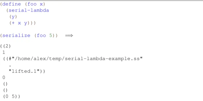 Figure 3-2: An example of a serializable closure. The foo function creates and returns a new serializable closure which captures the value of the argument x 