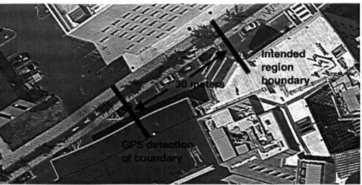 Figure  3-1:  Map  of  programmed  region  boundary  and  detected  region  boundary  for static  GPS  microexperiment.
