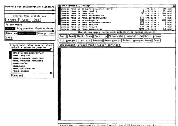 Figure  5-1:  Interface  for  the  xrn  news  reader  client.  Main  window  on  right,  filtering controls  on  left.