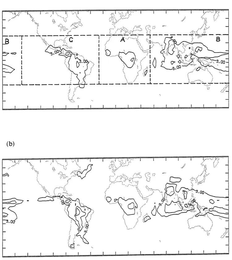 Fig.  4  Mean  high cloud  (5mb  - 180mb cloud  top  pressure)  fraction coverage.(%)  (a) August  1983  thru January  1985