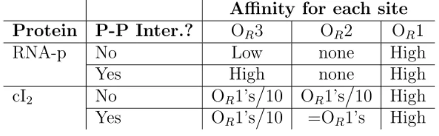 Table 6.1 summarizes the qualitative affinities with and without protein-protein interactions.