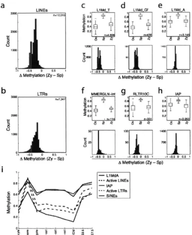 Figure  1-9:  Specific  families  of LINE  and LTR retroelements  exhibit the most  dramatic changes  in the sperm to  zygote transition