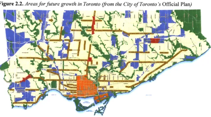 Figure  2.2. Areasfor future growth in Toronto (from the City of Toronto's Official  Plan)