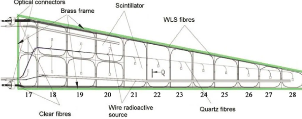 Figure 2 . Schematic of the CMS hadron endcap calorimeter scintillator megatiles tiles for tiles in layer 11 through 13