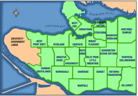 Figure 1: Vancouver Neighborhood Map Showing Location of Downtown Vancouver 