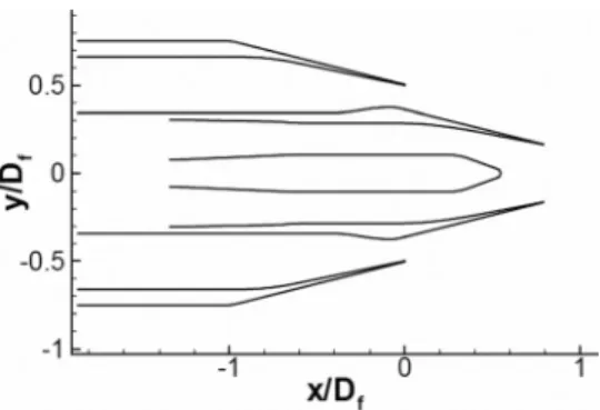 Fig. 6 Aft-looking-forward view of NATR with upper polar array and lower sideline array locations shown
