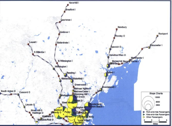 Figure 4-4.  MBTA  North  Commuter Rail Stations  Transit Access Mode Shares