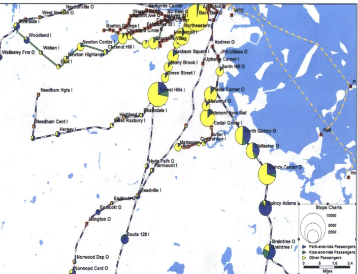 Figure 4-8.  MBTA  South Rapid Transit Stations Transit Access Mode Shares