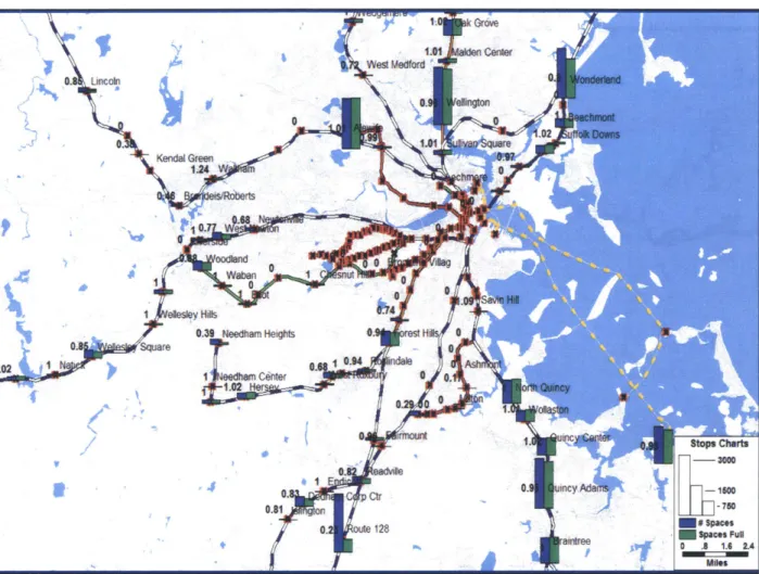 Figure 4-11.  MBTA  Rapid Transit Stations Parking Capacity and Usage