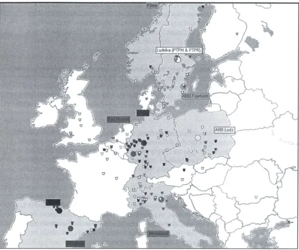 Figure 7.  Map of supplier locations  for ABB  European transformer facilities.