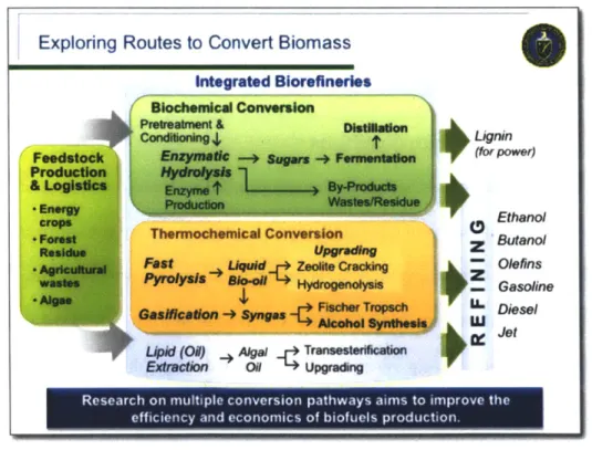 Figure 2-1: The many pathways to produce liquid fuels from biomass