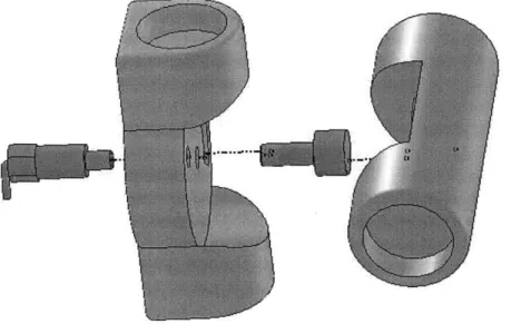 Figure 3: Exploded view  of the joint assembly  including  pull pin, both halves,  and cam roller.