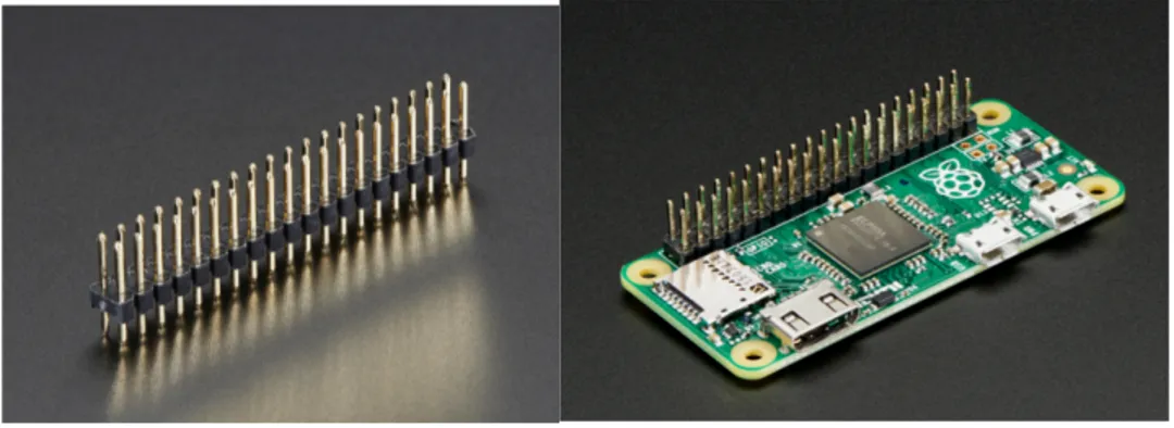 Figure 1 – Male Headers and a Soldered Pi Zero 